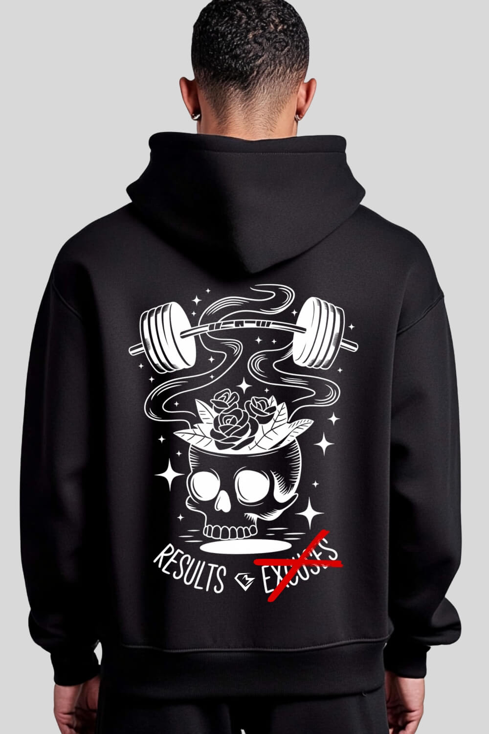 Rückansicht No Excuses Oversize Hoodie Black für Männer und Frauen