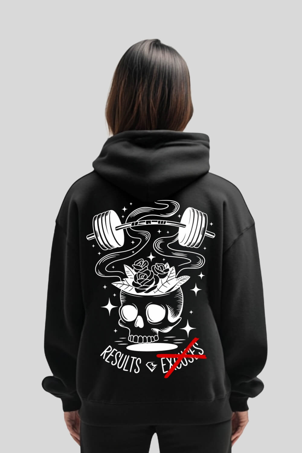 Front No Excuses Oversize Hoodie Black für Männer und Frauen