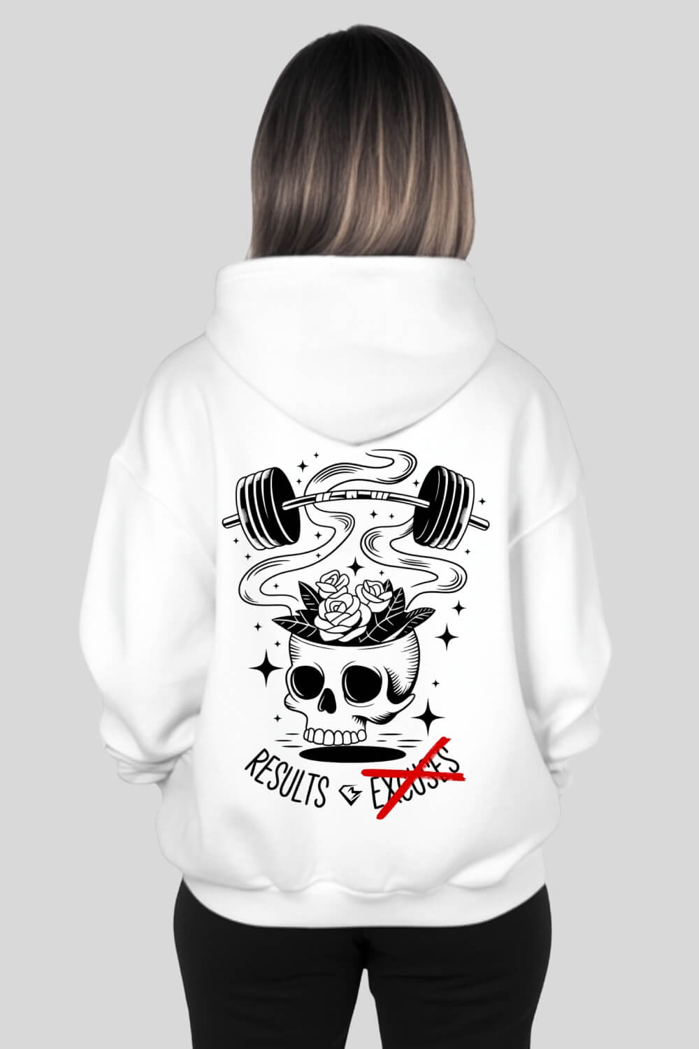 Back No Excuses Oversize Hoodie White für Männer und Frauen