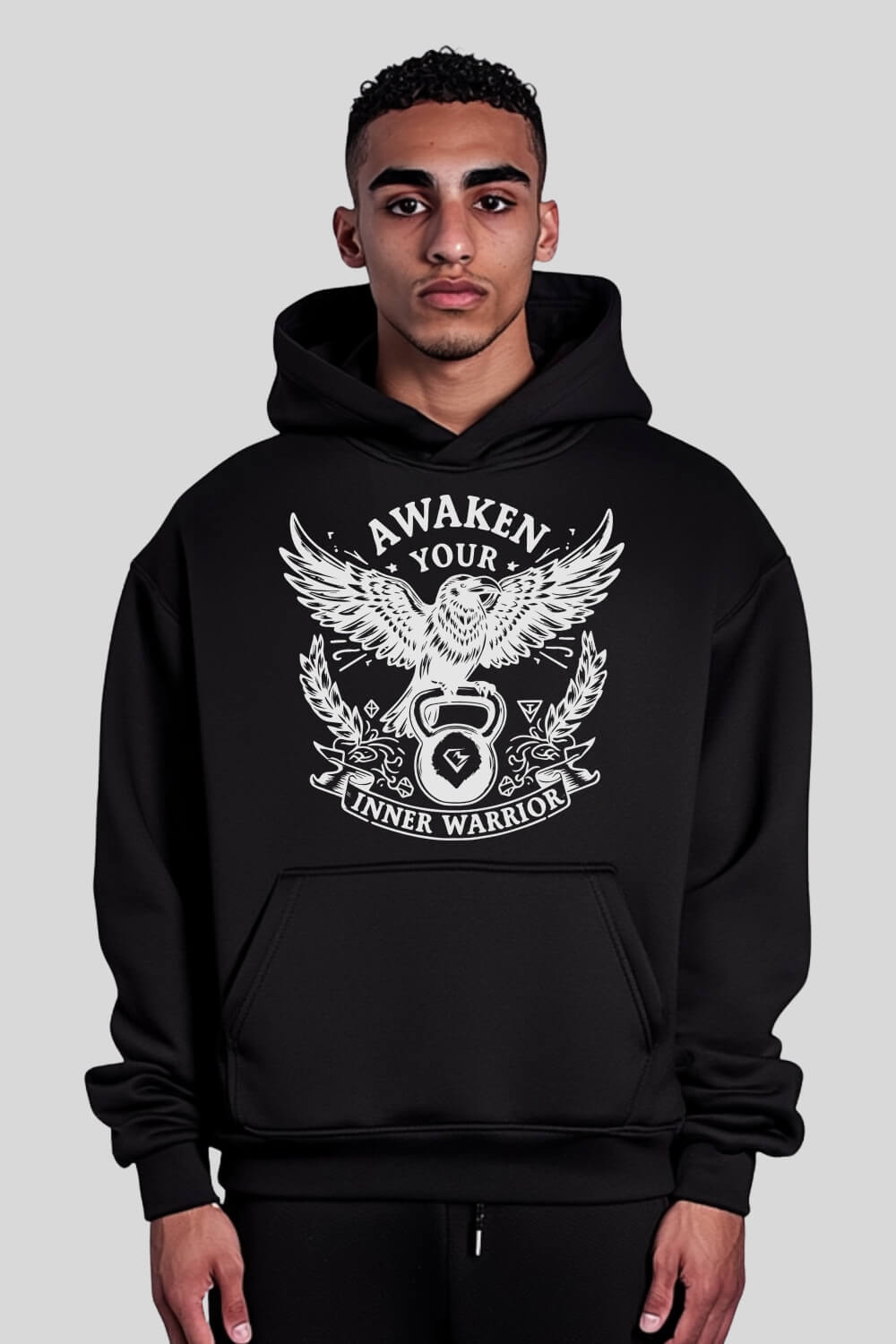 Frontansicht Raven Oversize Hoodie Black für Männer und Frauen