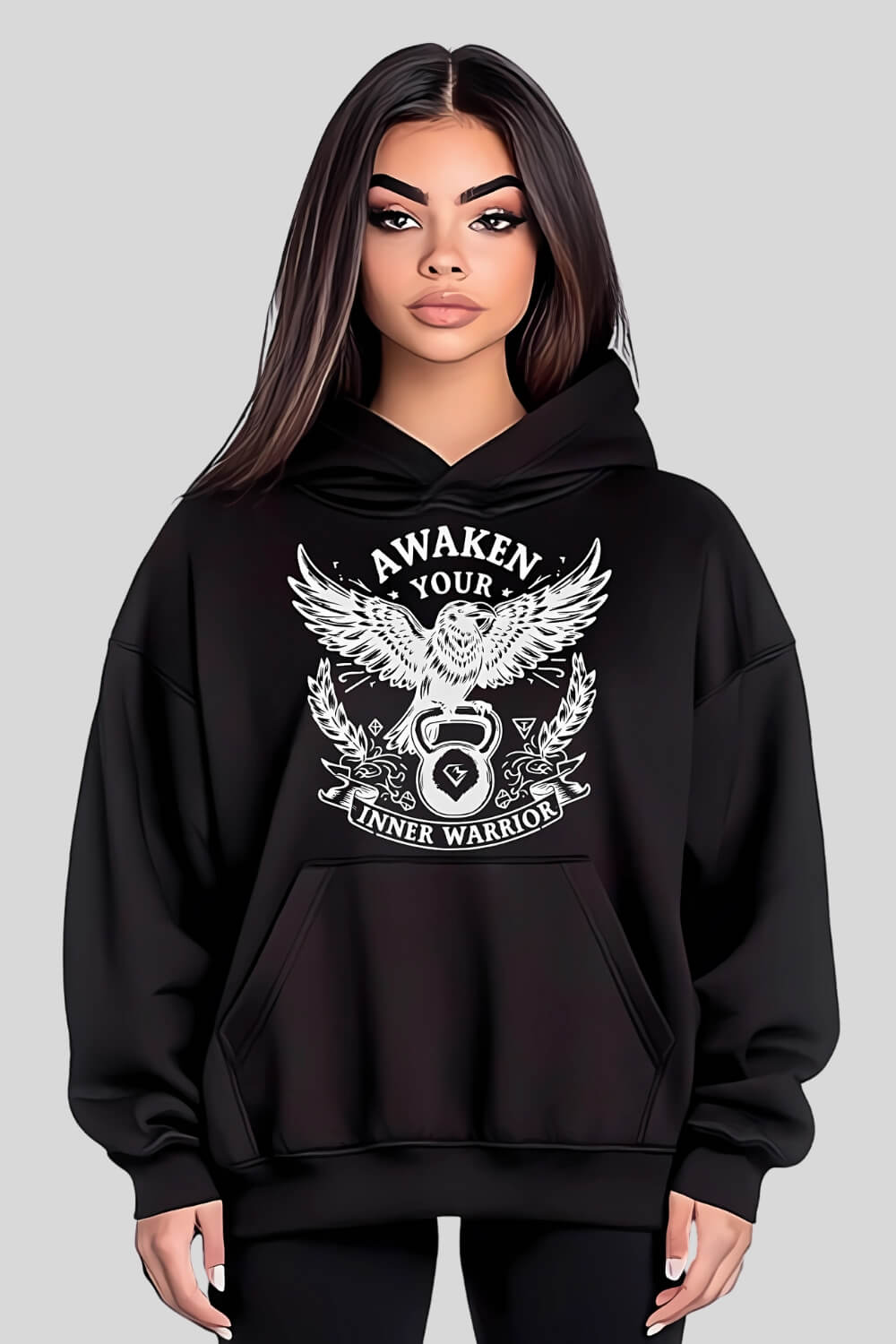 Front Raven Oversize Hoodie Black für Männer und Frauen