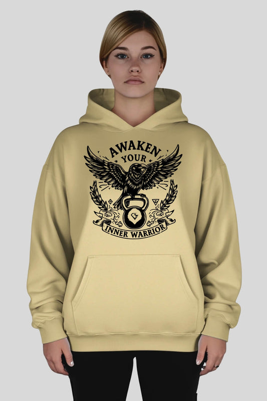 Front Raven Oversize Hoodie Sand für Männer und Frauen