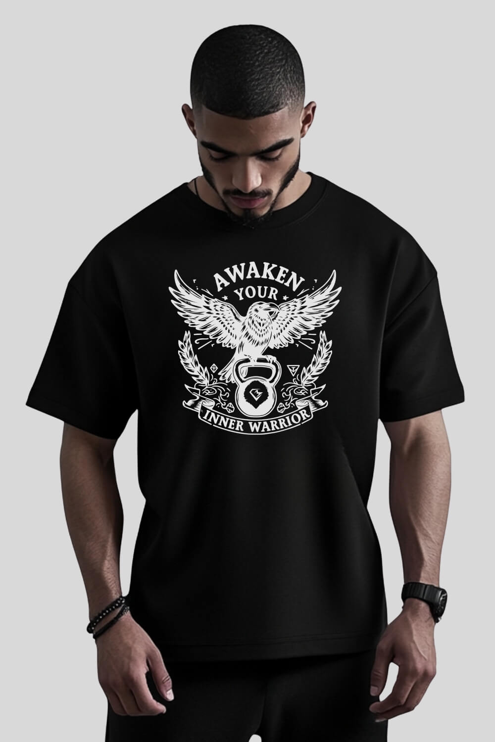 Frontansicht Raven Oversize T-Shirt Black für Männer und Frauen