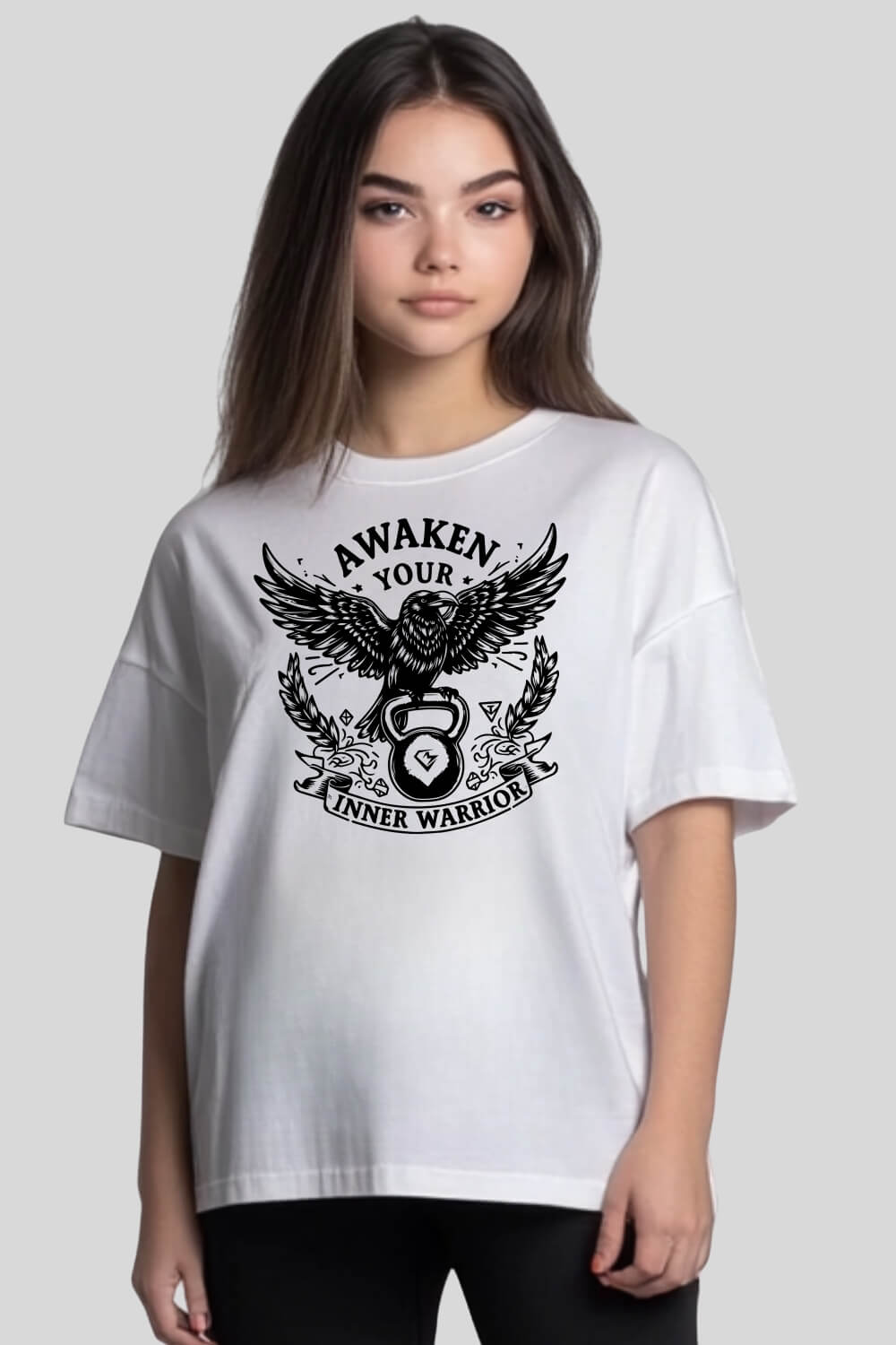 Front Raven Oversize T-Shirt White für Männer und Frauen