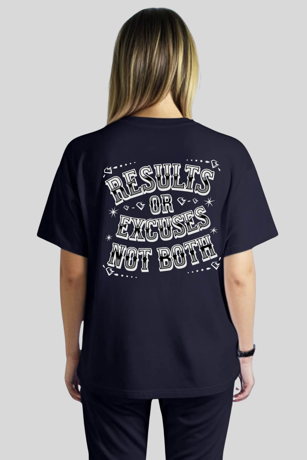 Back Results Oversize T-Shirt Navy für Männer und Frauen