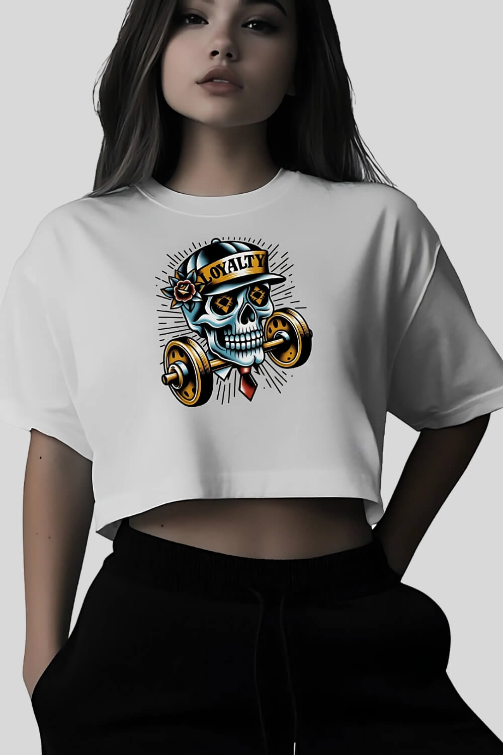 Frontansicht Skull Oversize Crop Top White für Frauen