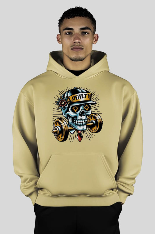 Frontansicht Skull Oversize Hoodie Sand für Männer und Frauen