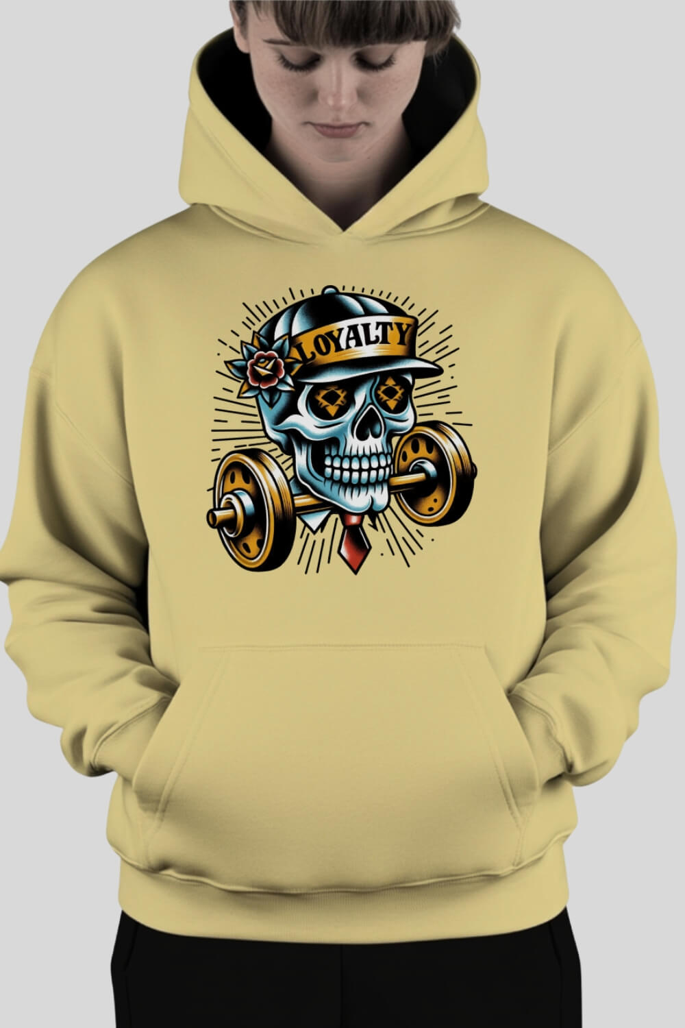 Front Skull Oversize Hoodie Sand für Männer und Frauen