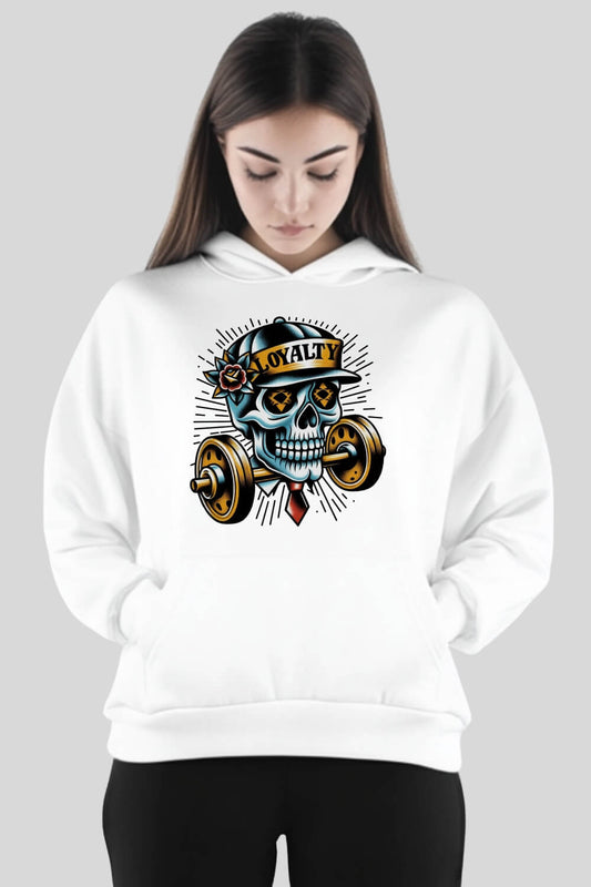 Front Skull Oversize Hoodie White für Männer und Frauen