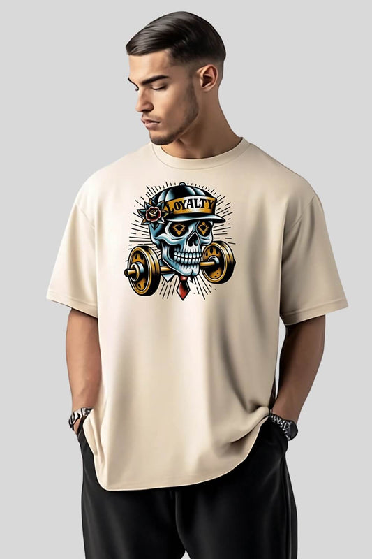 Frontansicht Skull Oversize T-Shirt Sand für Männer und Frauen