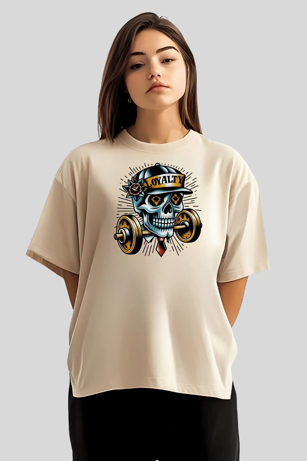 Front Skull Oversize T-Shirt Sand für Männer und Frauen