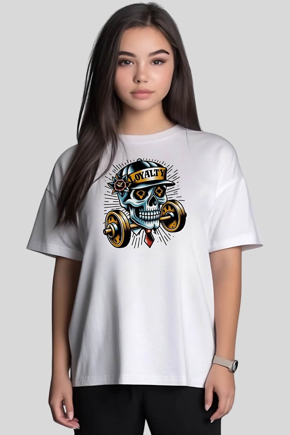 Front Skull Oversize T-Shirt White für Männer und Frauen