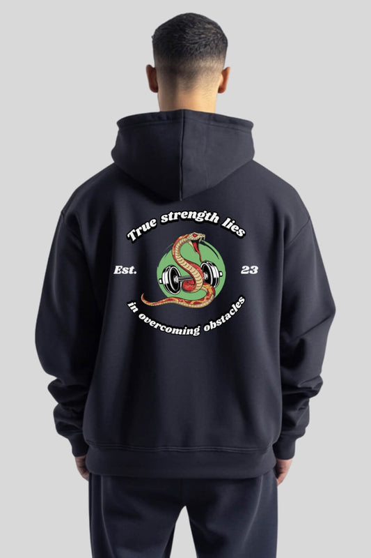 Rückansicht Snake Oversize Hoodie Navy für Männer und Frauen