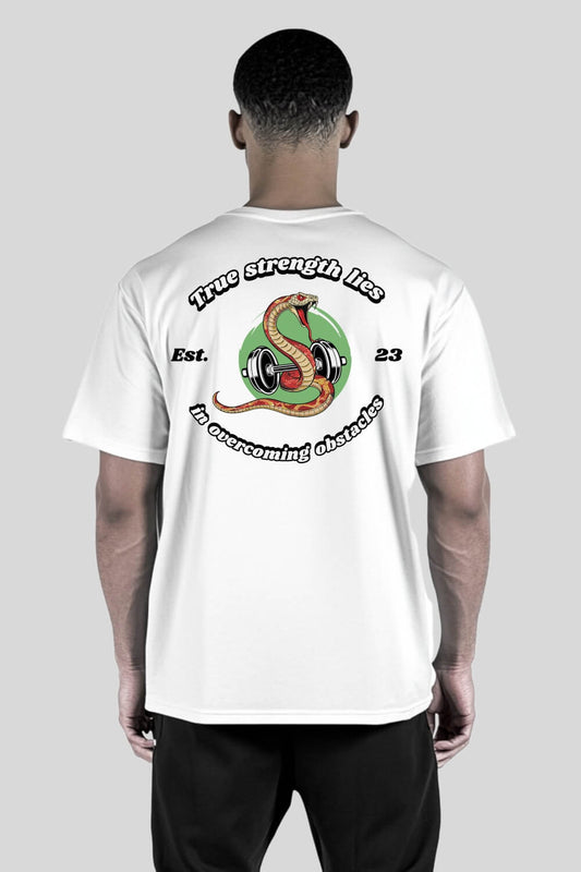 Rückansicht Snake Oversize T-Shirt White für Männer und Frauen