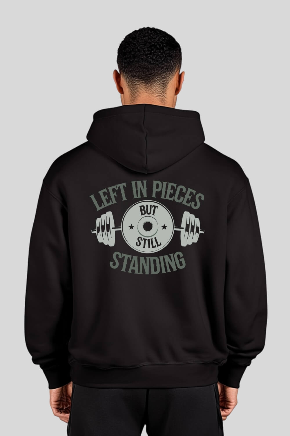 Rückansicht Standing Oversize Hoodie Black für Männer und Frauen