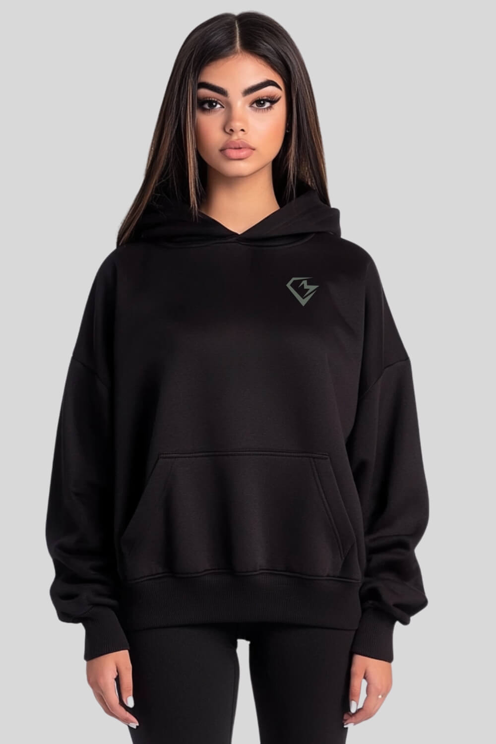 Front Standing Oversize Hoodie Black für Männer und Frauen