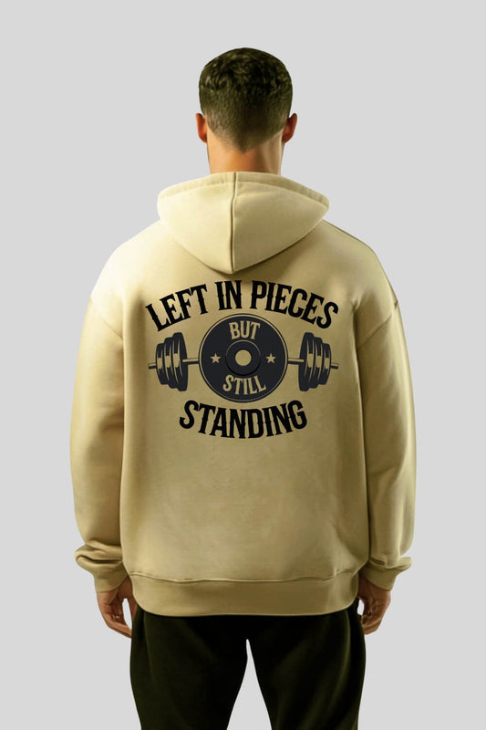 Rückansicht Standing Oversize Hoodie Sand für Männer und Frauen