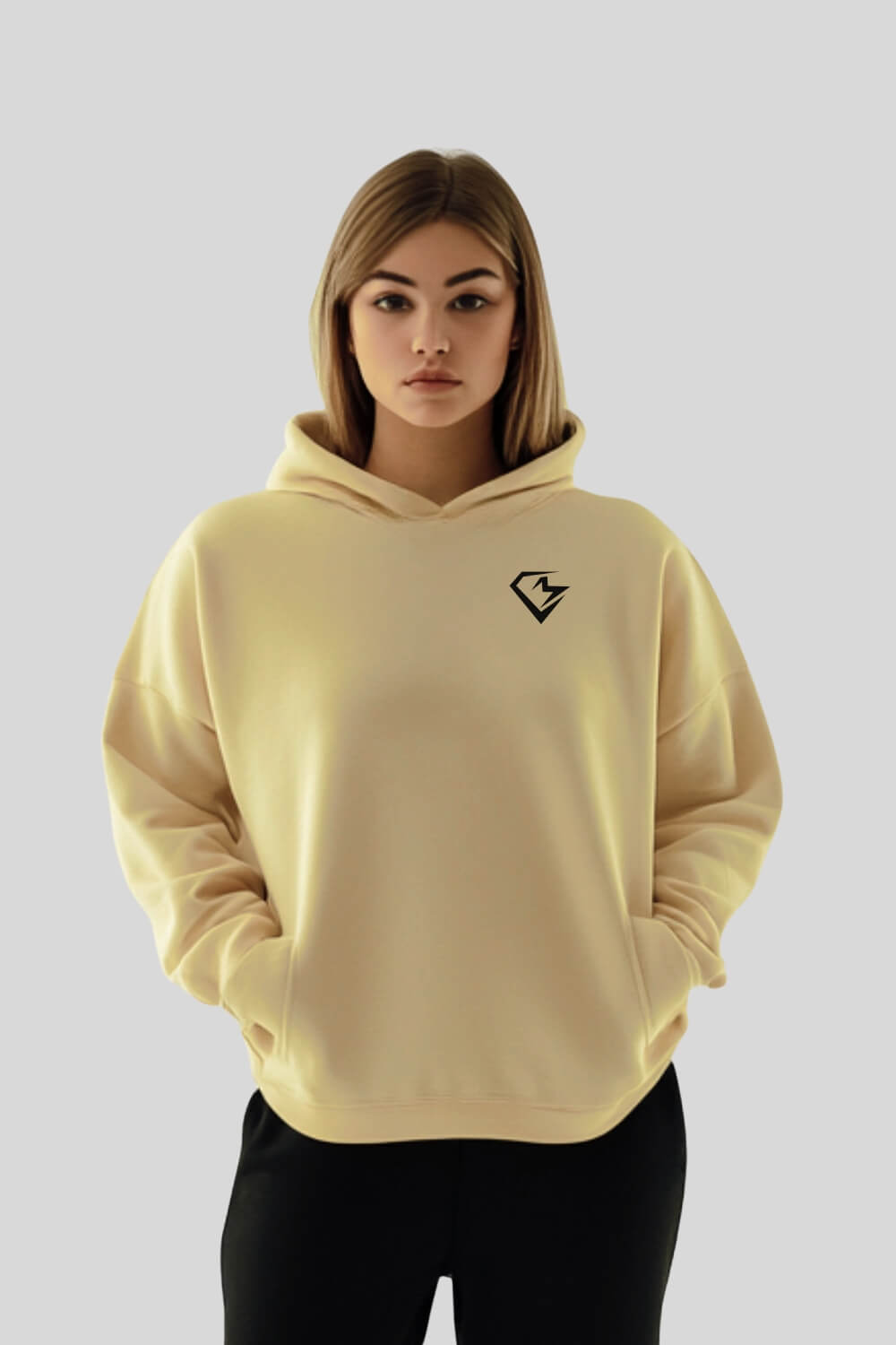 Front Standing Oversize Hoodie Sand für Männer und Frauen