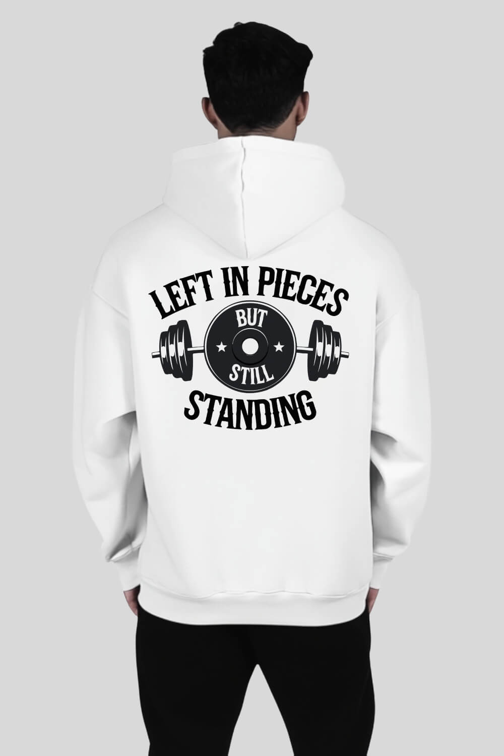 Rückansicht Standing Oversize Hoodie White für Männer und Frauen