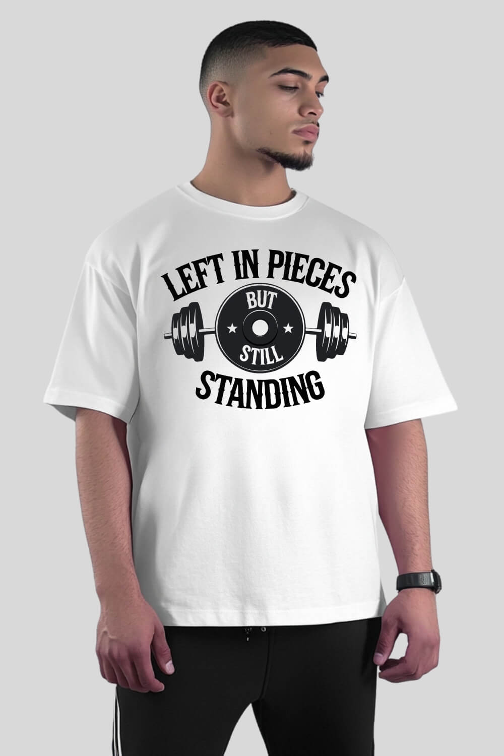 Frontansicht Standing Oversize T-Shirt White für Männer und Frauen