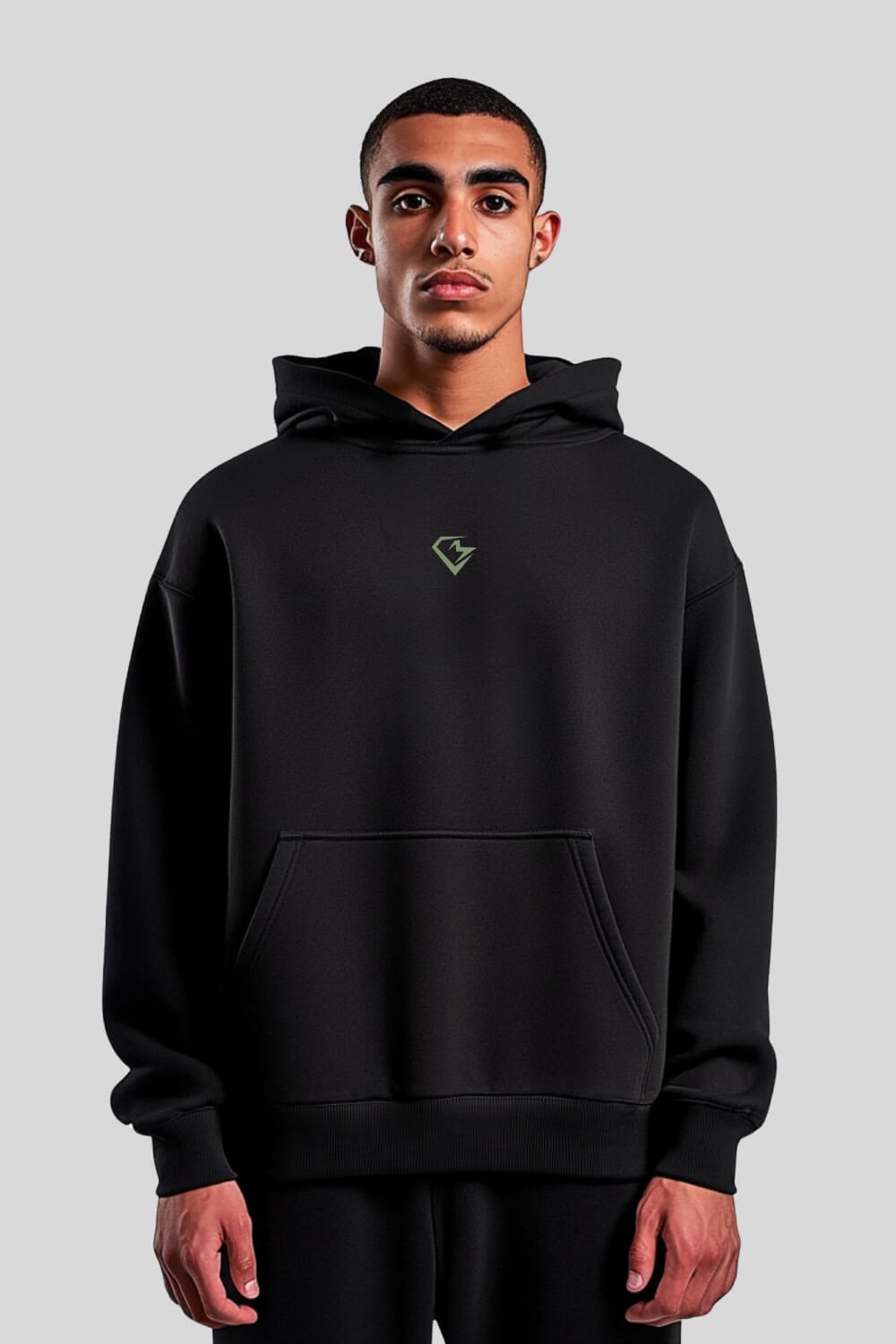 Frontansicht Strength Oversize Hoodie Black für Männer und Frauen