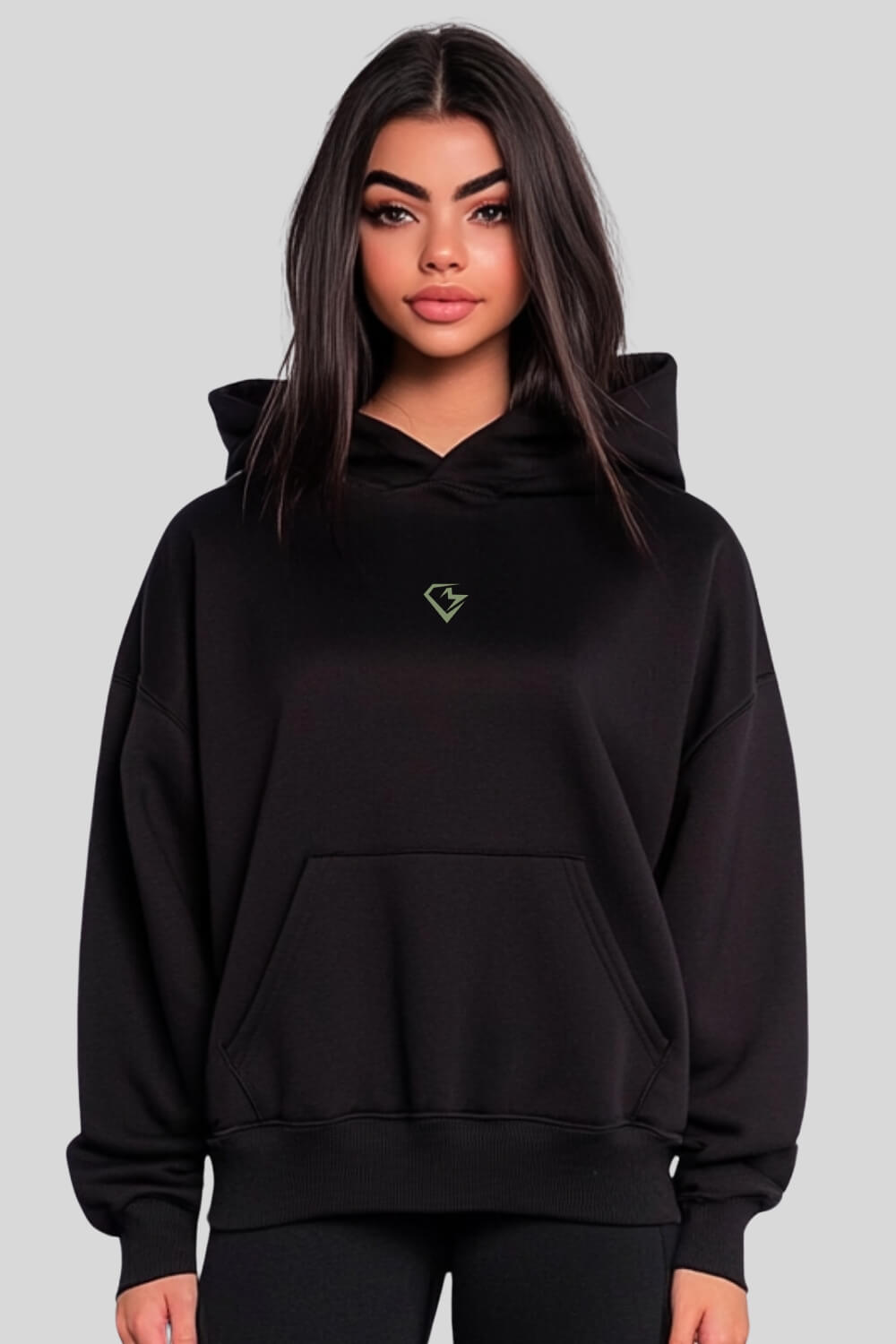 Front Strength Oversize Hoodie Black für Männer und Frauen