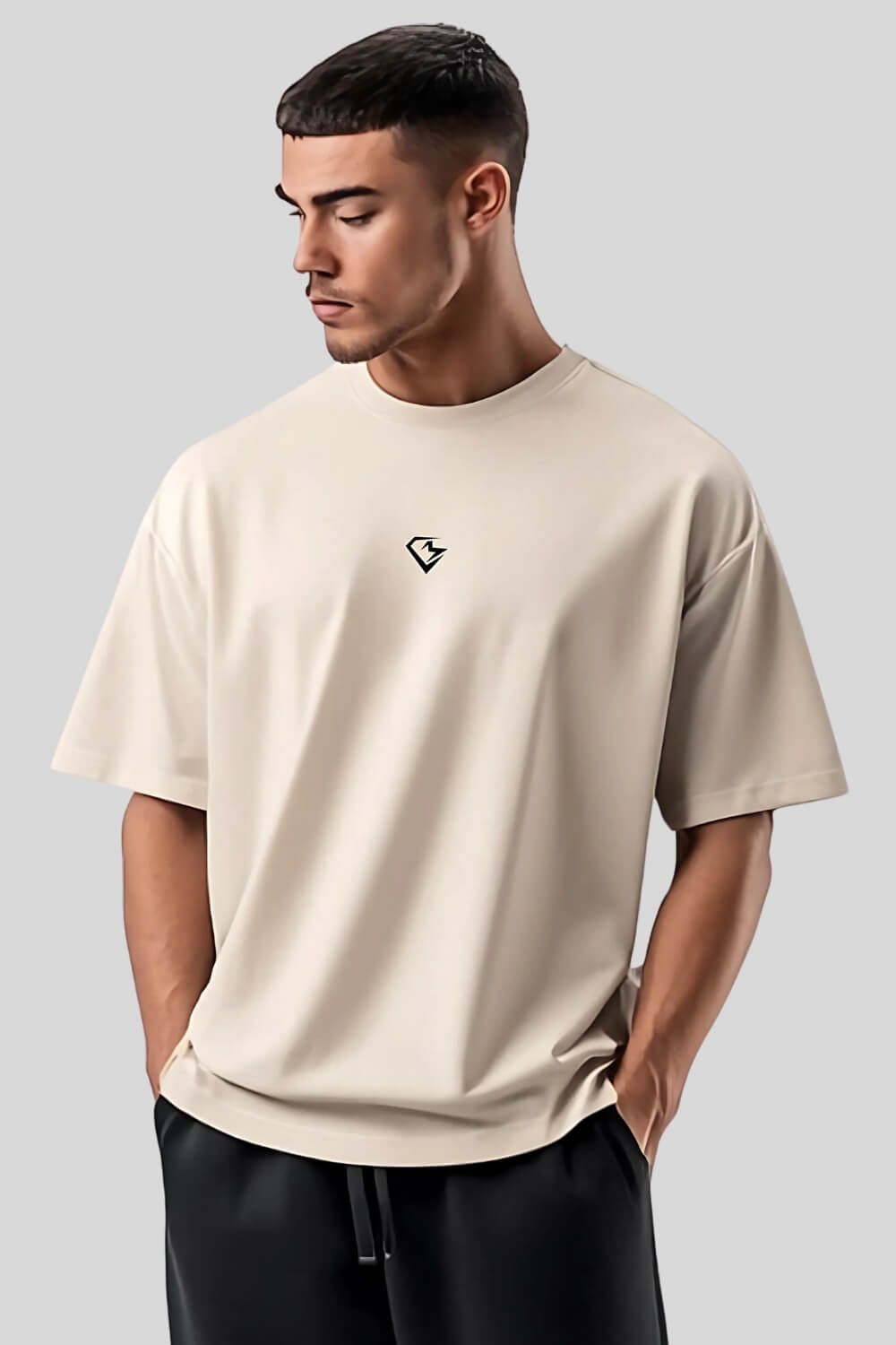 Frontansicht Strength Oversize T-Shirt Sand für Männer und Frauen