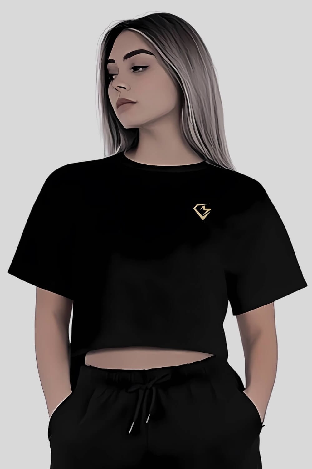 Frontansicht Tiger Oversize Crop Top Black für Frauen