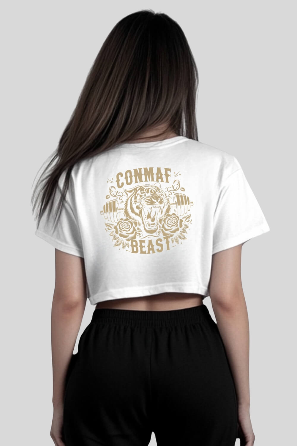 Rückansicht Tiger Oversize Crop Top White für Frauen