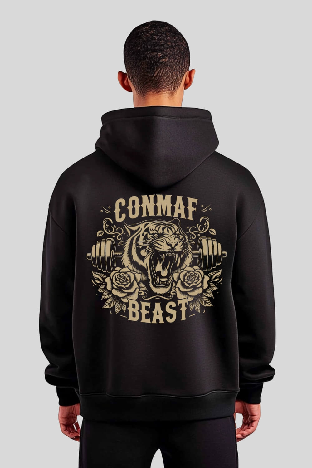 Rückansicht Tiger Oversize Hoodie Black für Männer und Frauen