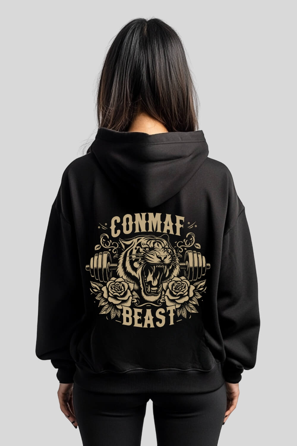 Back Tiger Oversize Hoodie Black für Männer und Frauen