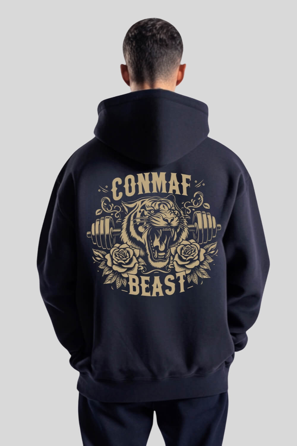 Rückansicht Tiger Oversize Hoodie Navy für Männer und Frauen