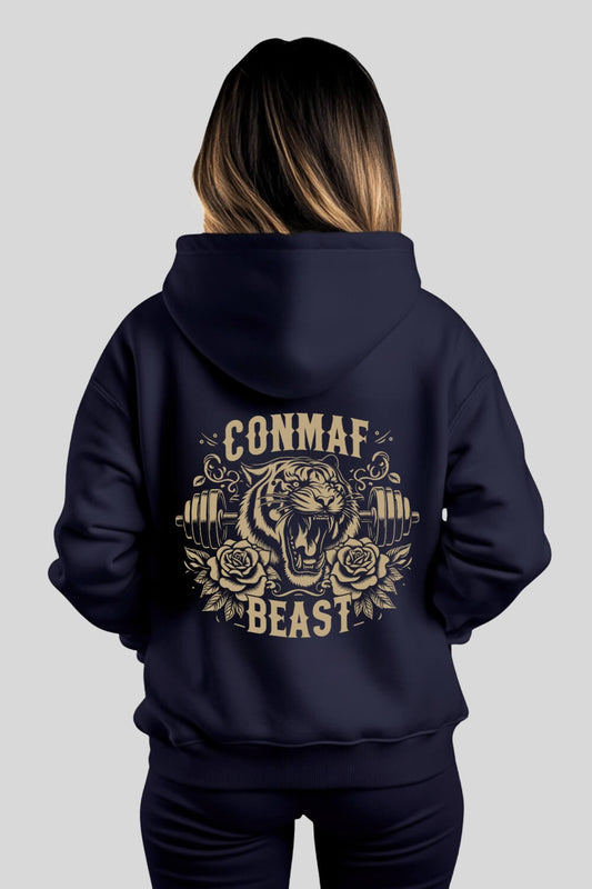 Back Tiger Oversize Hoodie Navy für Männer und Frauen