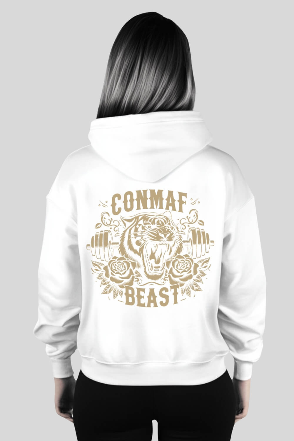 Back Tiger Oversize Hoodie White für Männer und Frauen