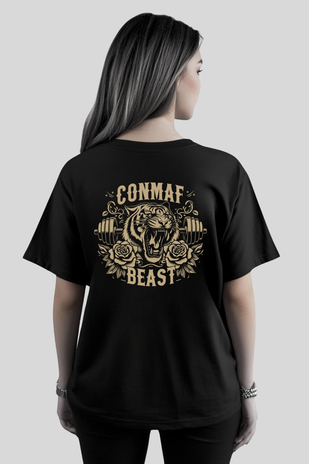 Back Tiger Oversize T-Shirt Black für Männer und Frauen