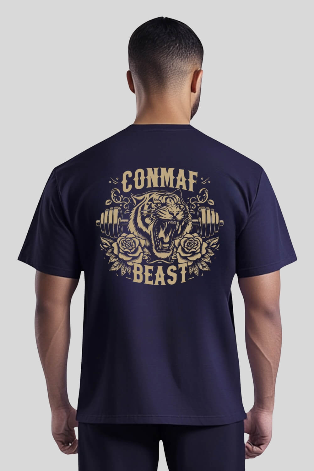 Rückansicht Tiger Oversize T-Shirt Navy für Männer und Frauen