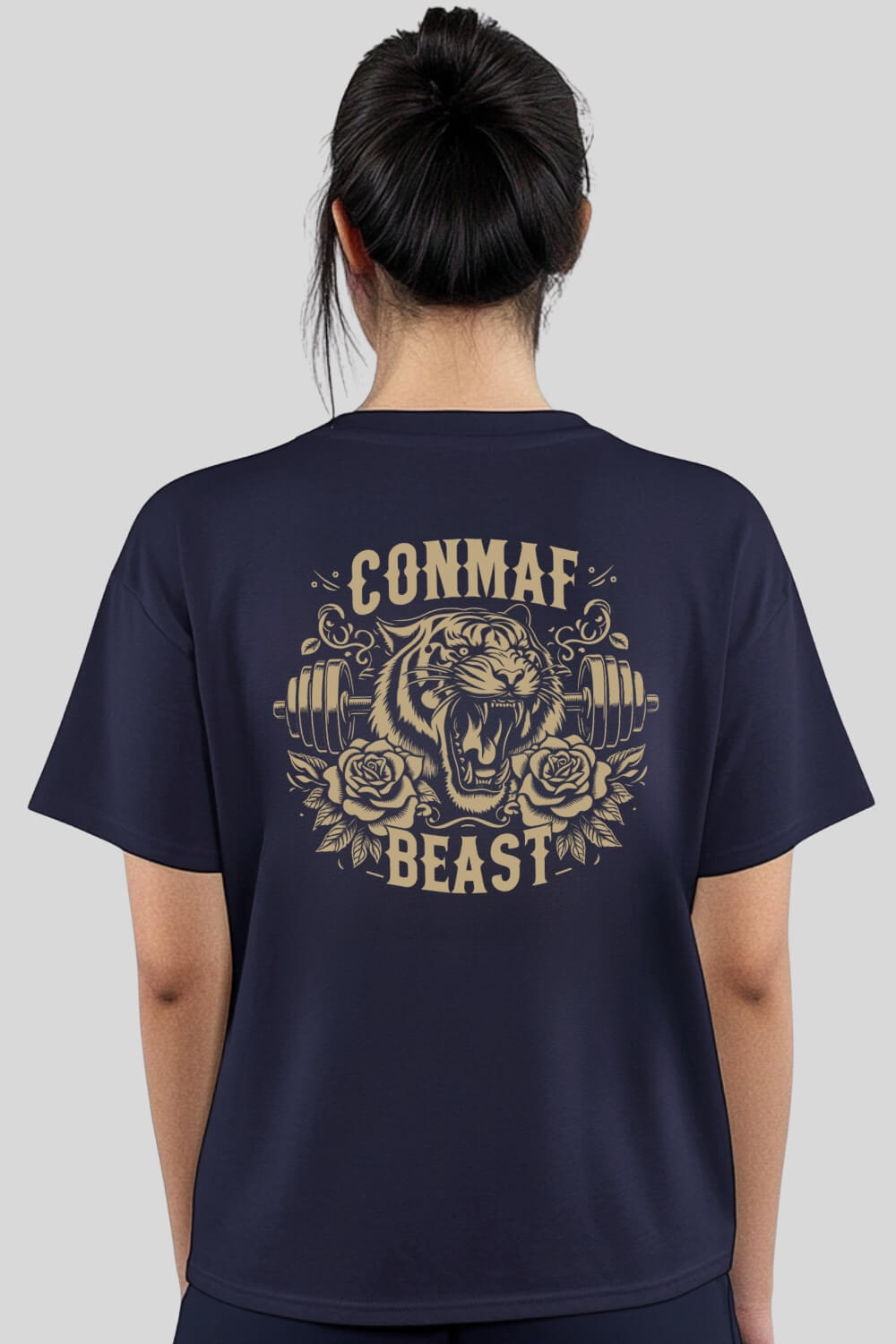 Back Tiger Oversize T-Shirt Navy für Männer und Frauen