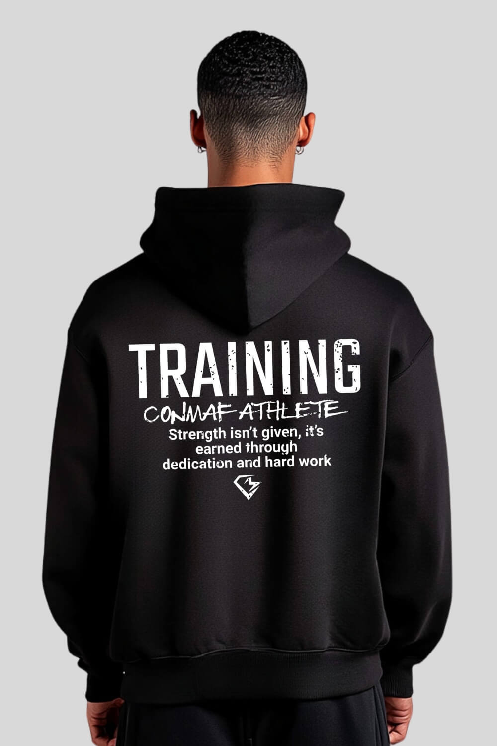 Rückansicht Training Oversize Hoodie Black für Männer und Frauen