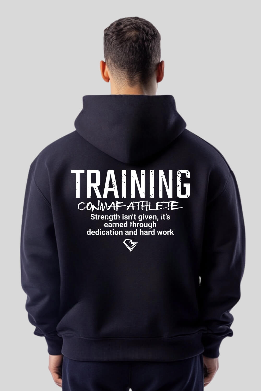 Rückansicht Training Oversize Hoodie Navy für Männer und Frauen