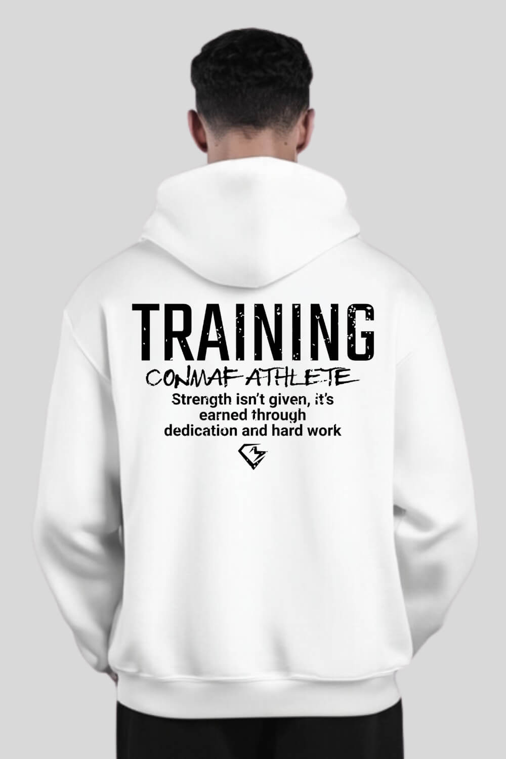 Rückansicht Training Oversize Hoodie White für Männer und Frauen