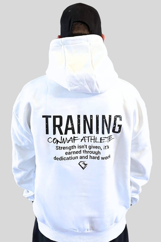 Rückansicht Training Oversize Hoodie White für Männer und Frauen