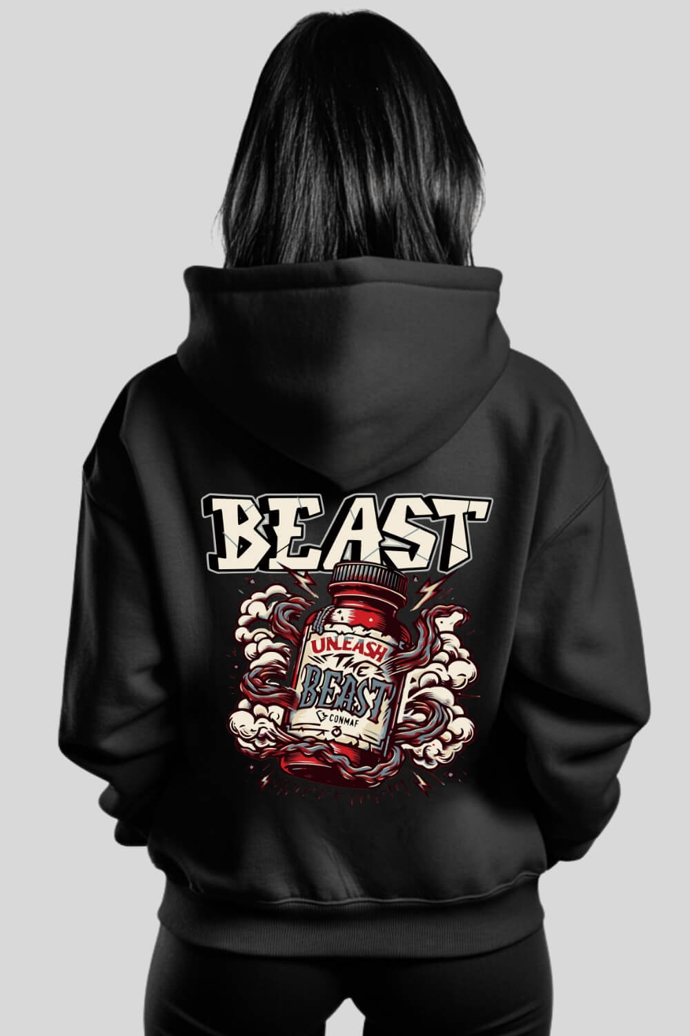 Back Unleash Oversize Hoodie Black für Männer und Frauen