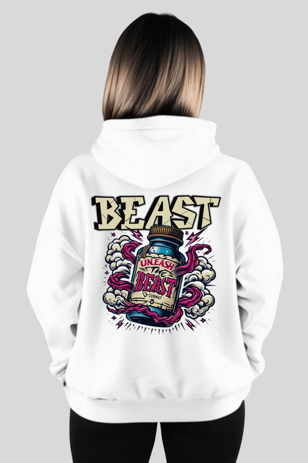 Back Unleash Oversize Hoodie White für Männer und Frauen