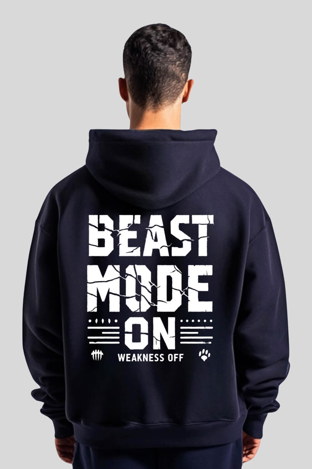 Rückansicht Weakness Off Oversize Hoodie Navy für Männer und Frauen