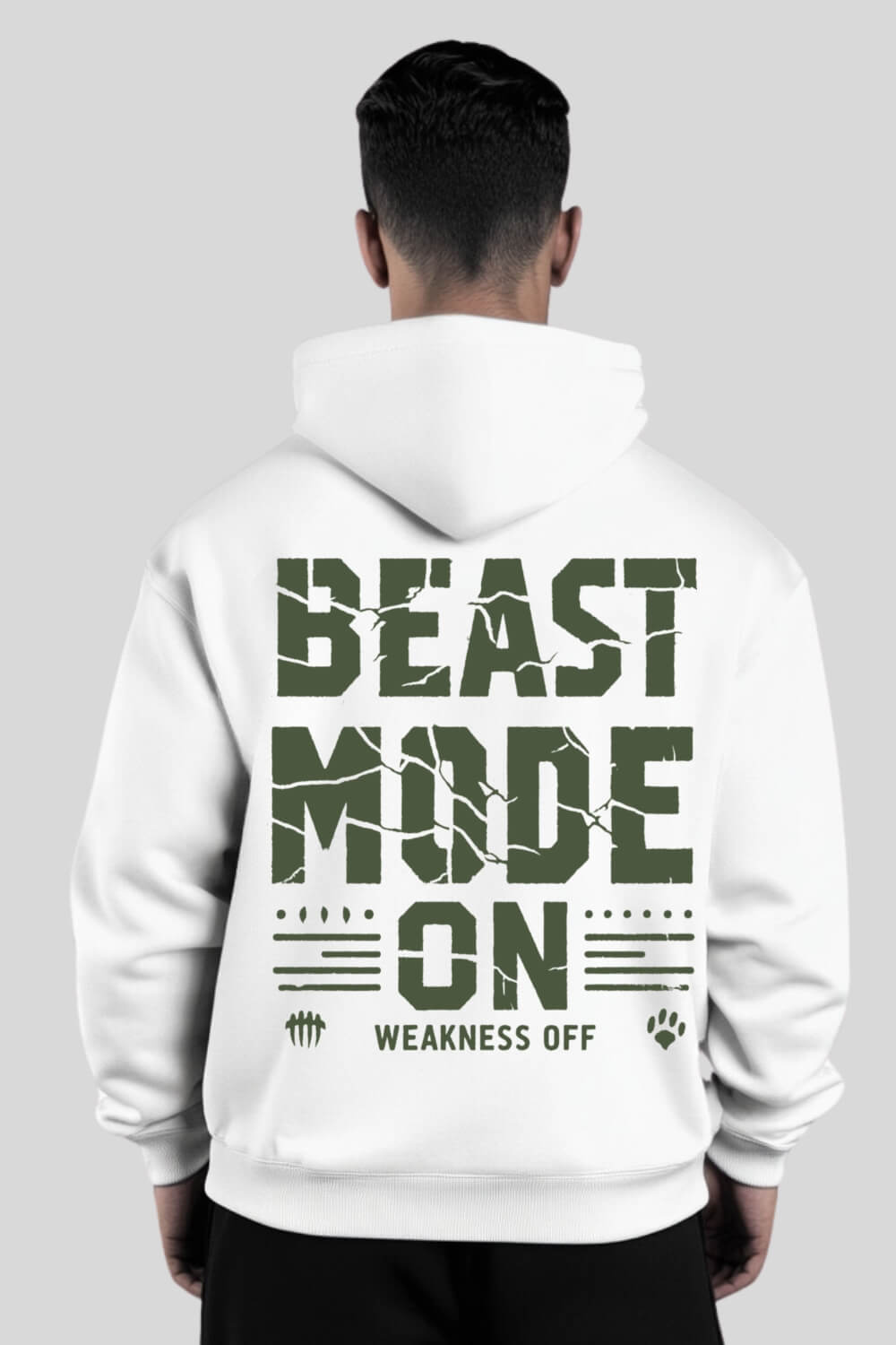 Rückansicht Weakness Off Oversize Hoodie White für Männer und Frauen