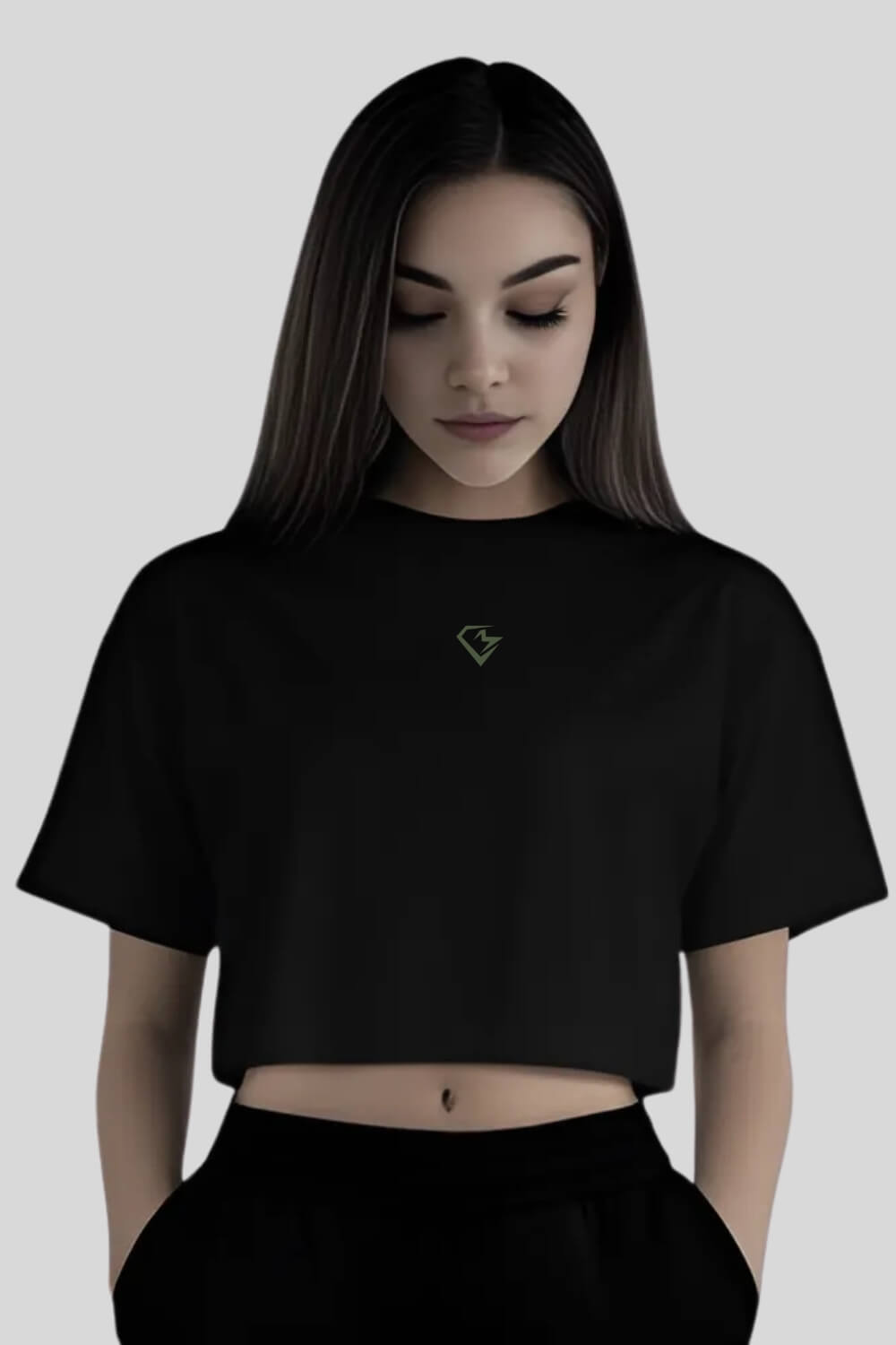 Frontansicht Weakness Off Oversize Crop Top Black für Frauen